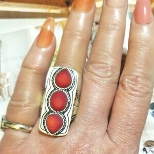 Silpada Triple Coral Sterling Western Bohemian Ring